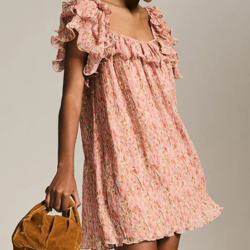 Let me be anthropologie Women's Pink Floral Ruffle Sundress
